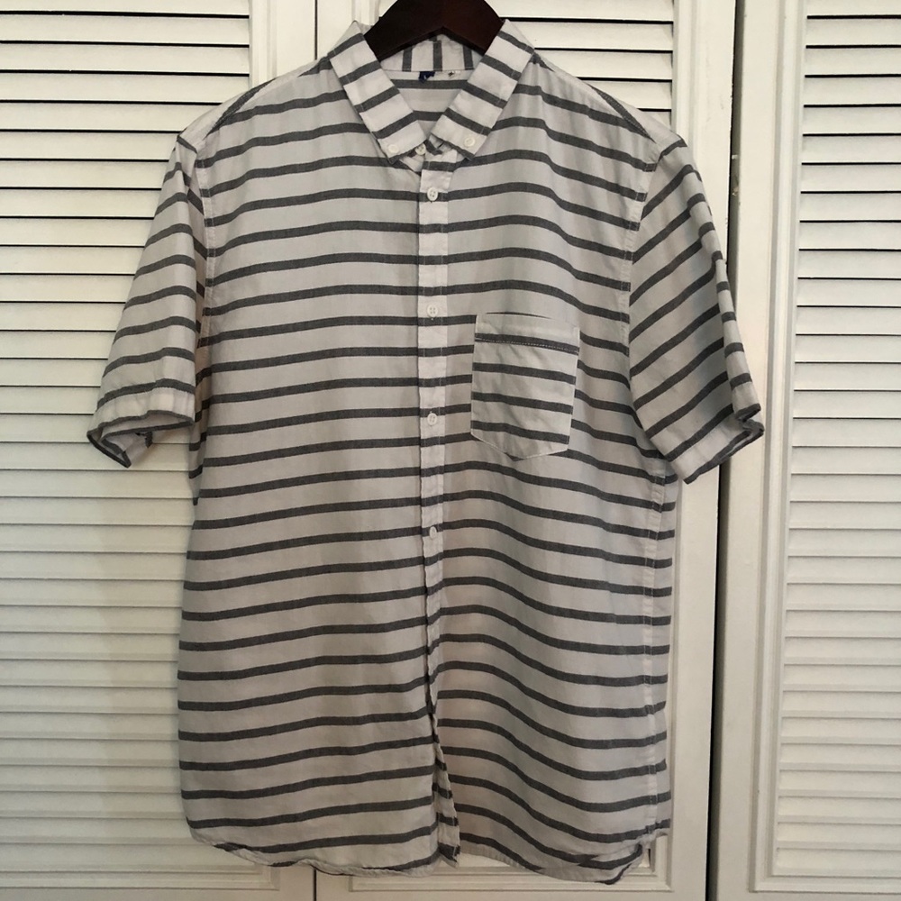 Men’s White with Grey Stripe Button Down